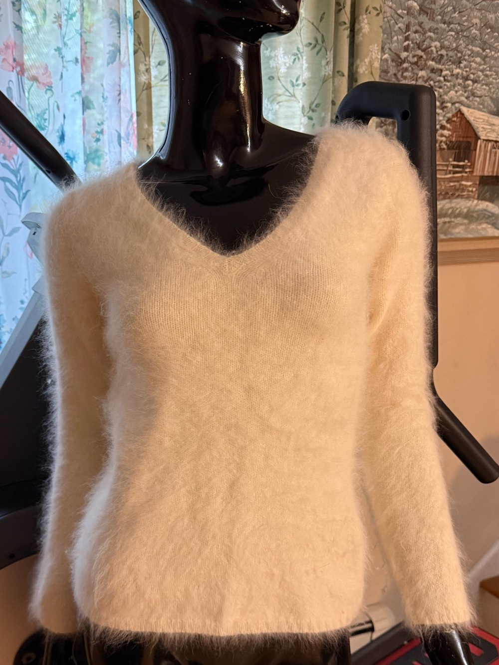 Banana Republic Cream Angora-Style V-Neck Sweater